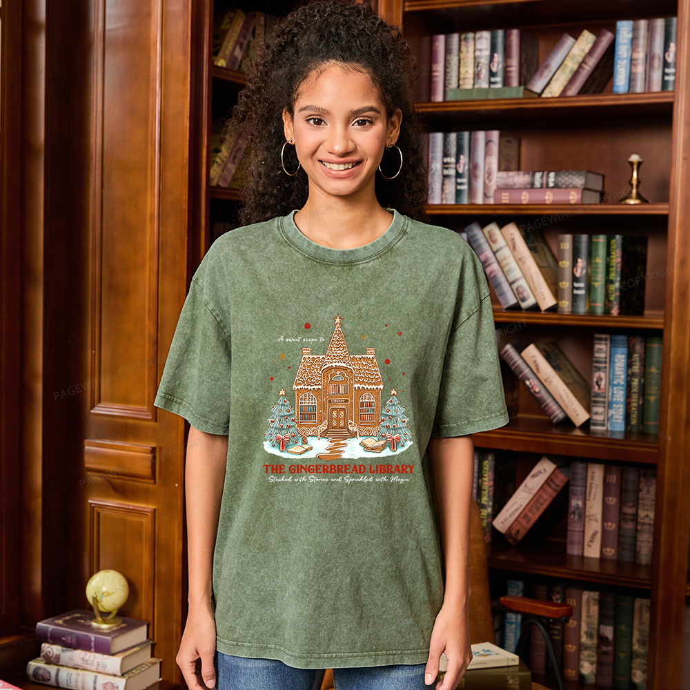 Pagewings Gingerbread Library Unisex Washed T-shirt