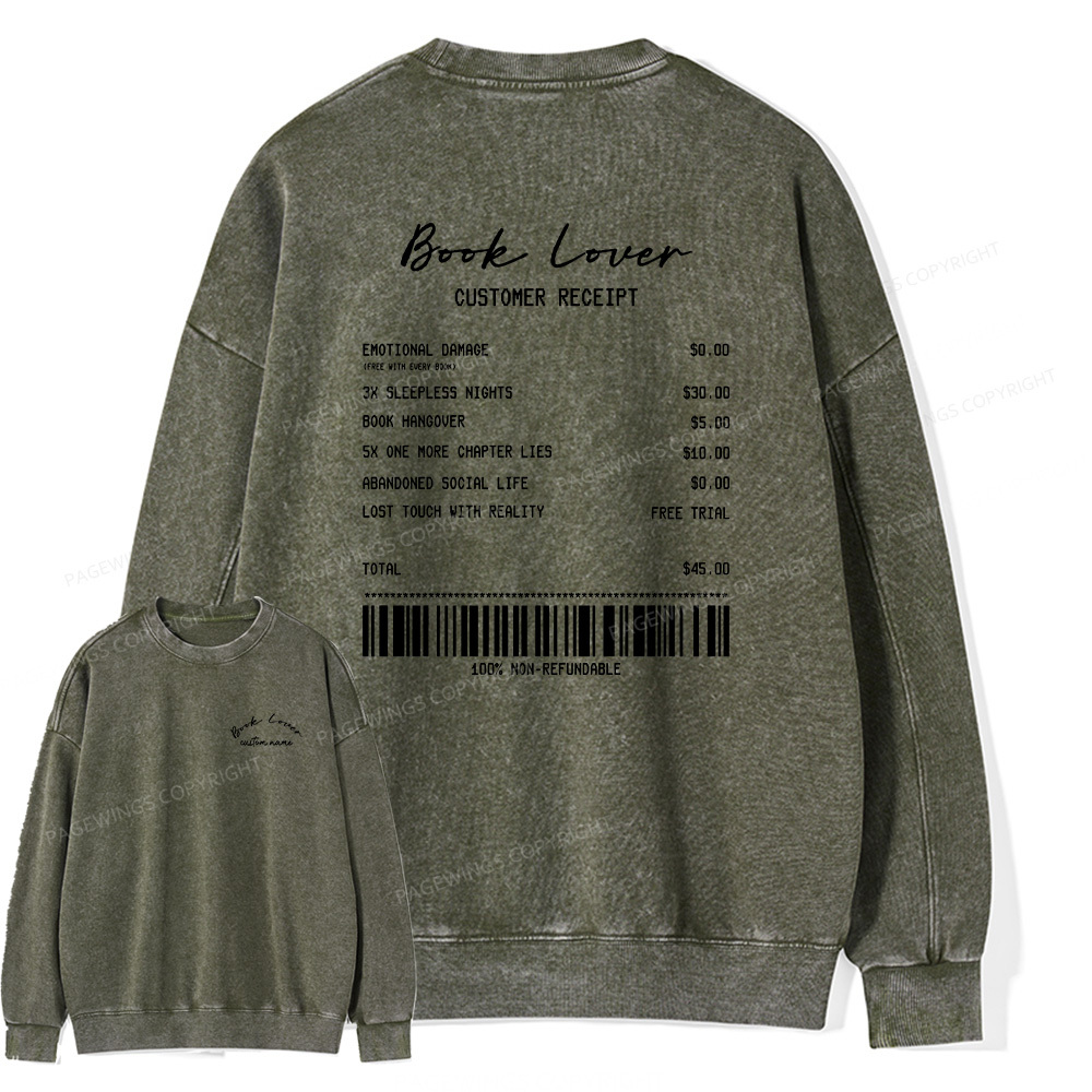 Pagewings Personalized Name Book Lover Unisex Washed Sweatshirt