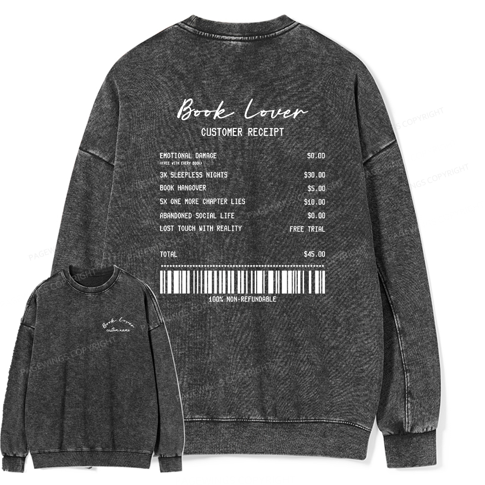 Pagewings Personalized Name Book Lover Unisex Washed Sweatshirt