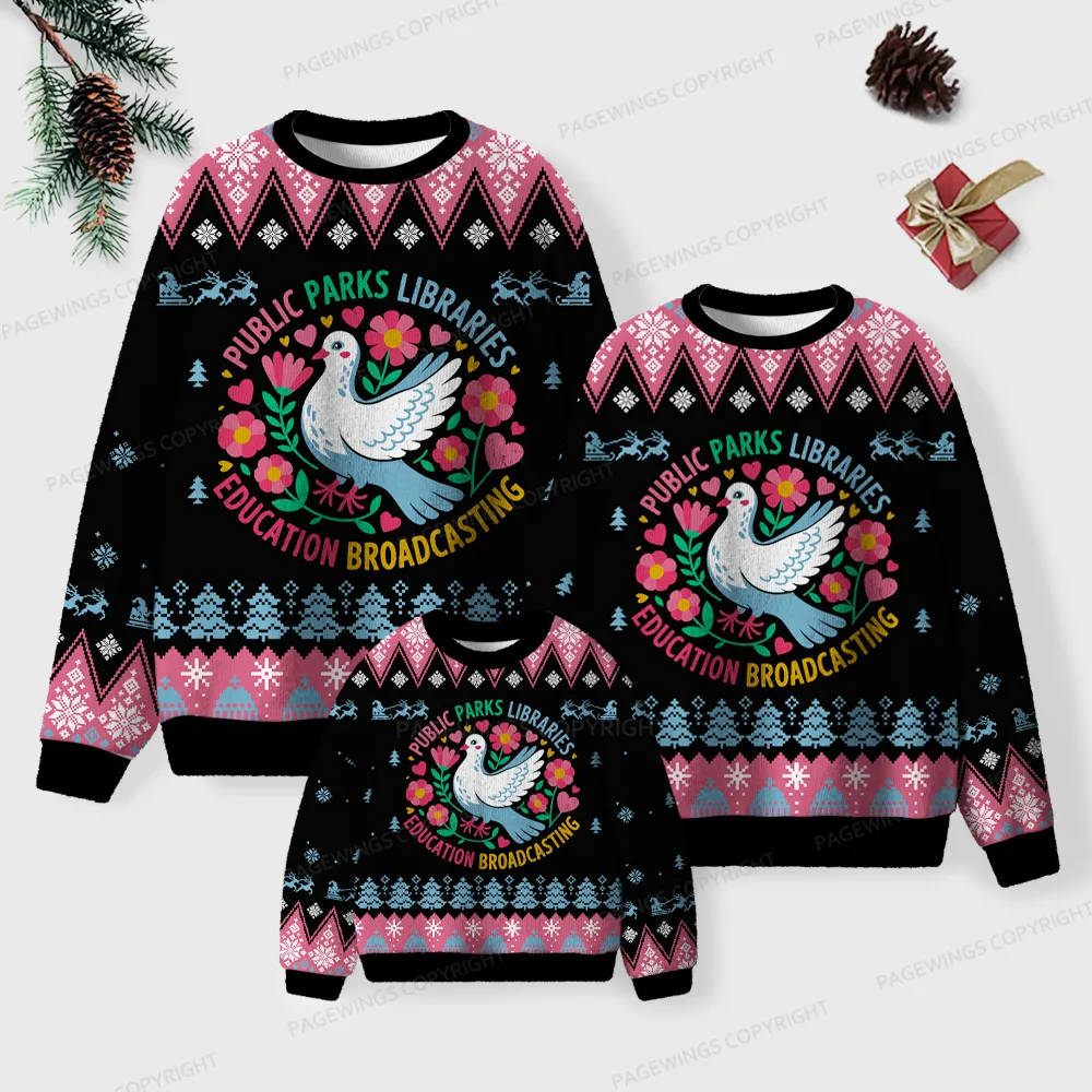 Pagewings Public Parks Libraries Education Broadcasting Unisex Ugly Knit Sweatshirt