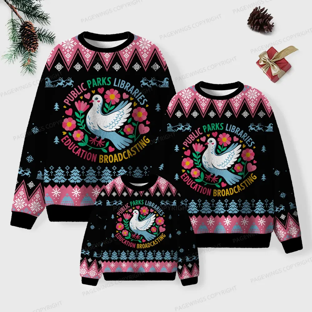 Pagewings Public Parks Libraries Education Broadcasting Unisex Ugly Knit Sweatshirt