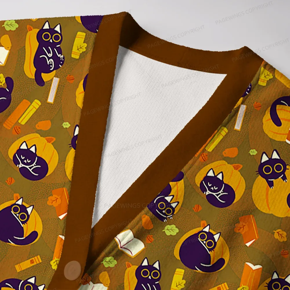 Pagewings Pumpkin Reading Season Unisex Ugly Cardigan Sweaters