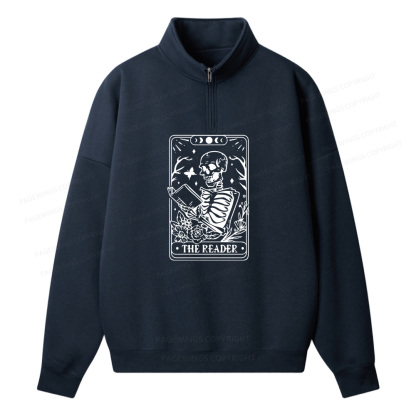 Pagewings Halloween The Reader Tarot Card Unisex Half Zip Fleece Sweatshirt 