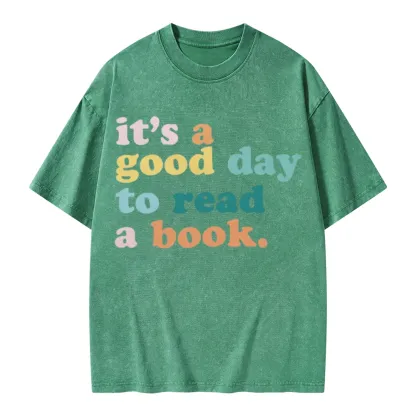 Pagewings It’s a Good Day to Read a Book Unisex Washed T-shirt