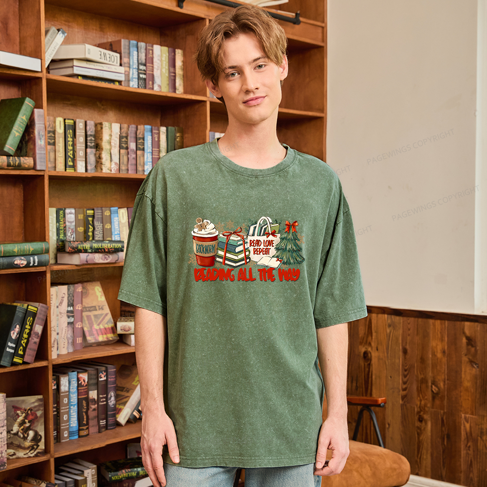 Pagewings Christmas Book Lover Unisex Washed T-shirt