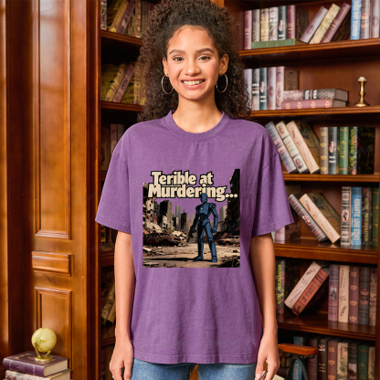 Pagewings Terible At Murdering... Great At Binging Unisex Washed T-shirt