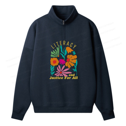 Pagewings Literacy And Justice Unisex Half Zip Fleece Sweatshirt 