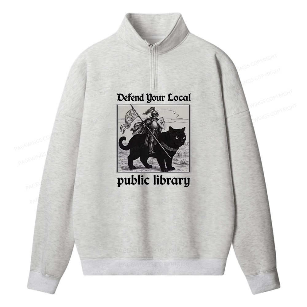Pagewings Defend Your Local public library Unisex Half Zip Fleece Sweatshirt 