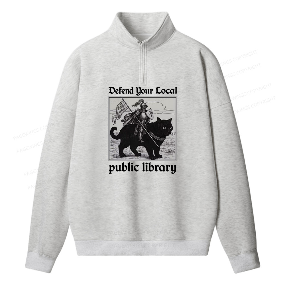 Pagewings Defend Your Local public library Unisex Half Zip Fleece Sweatshirt 