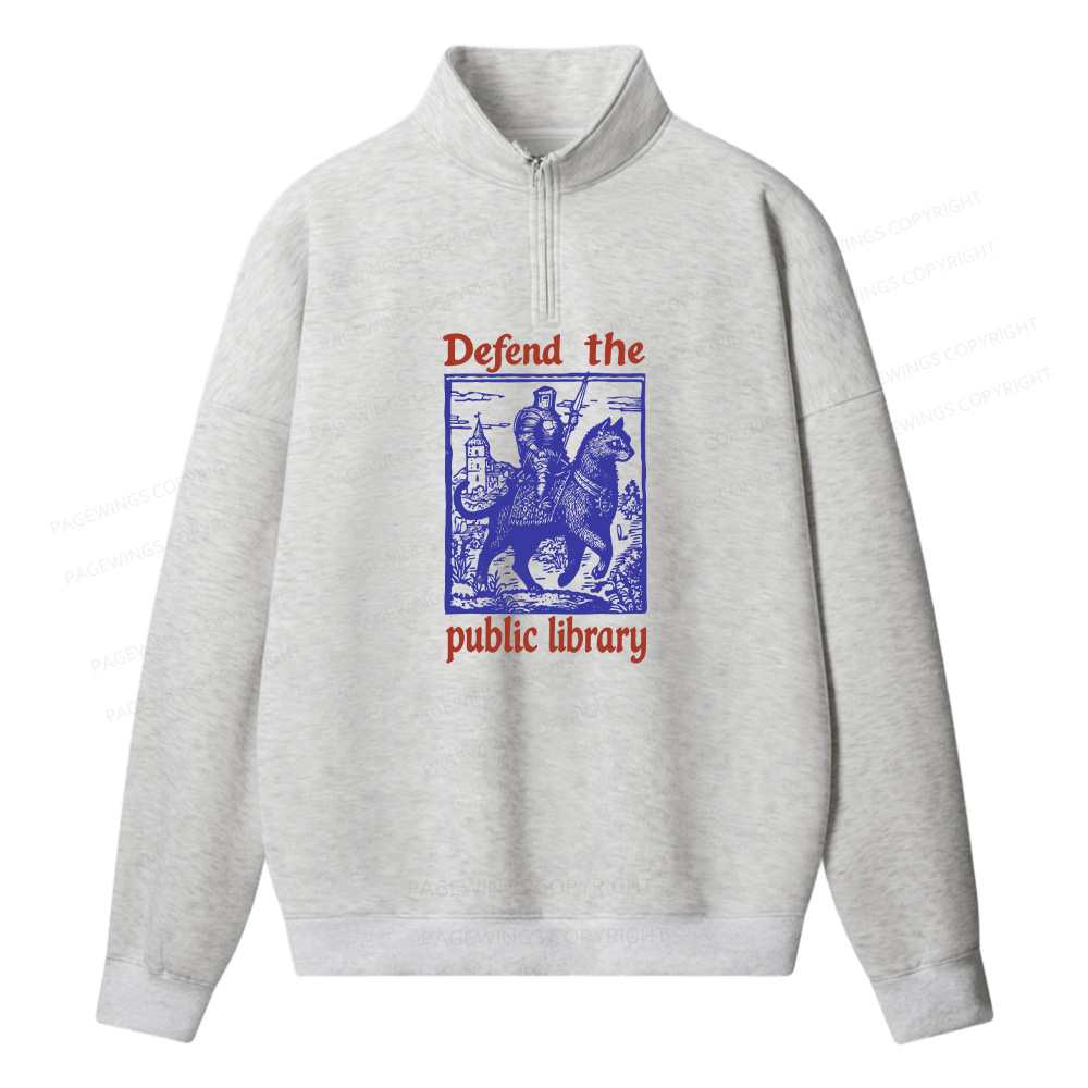 Pagewings Defend the Public Library Unisex Half Zip Fleece Sweatshirt 