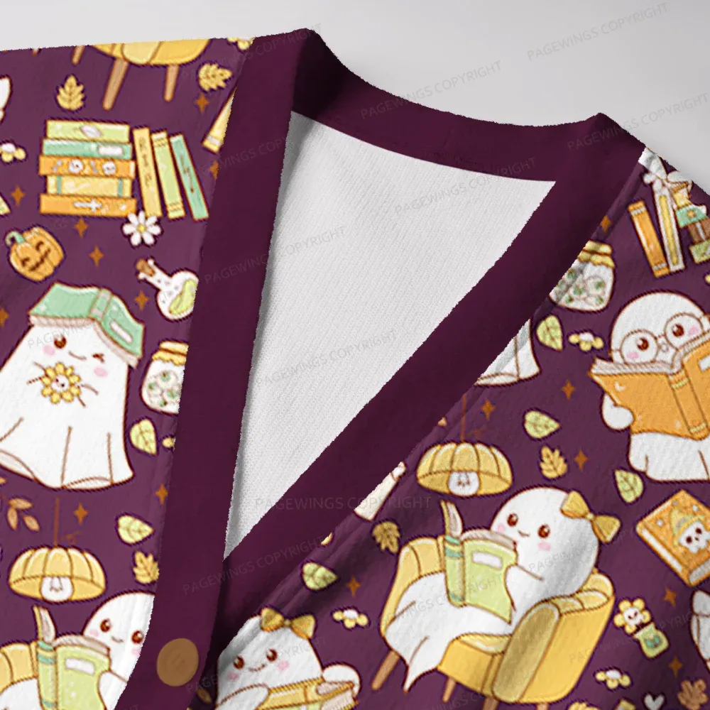 Pagewings Ghost Reading Unisex Ugly Cardigan Sweaters