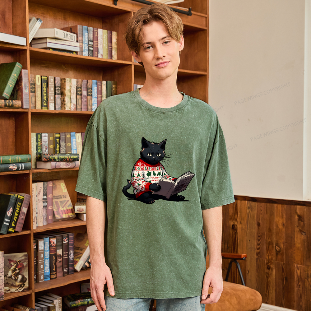 Pagewings Just a Cat Who Loves Reading Unisex Washed T-shirt