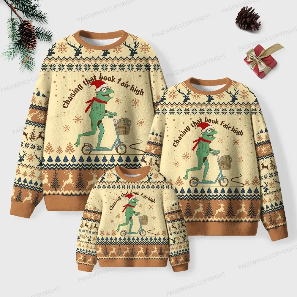 Pagewings Chasing That Book Fair High Unisex Ugly Knit Sweatshirt