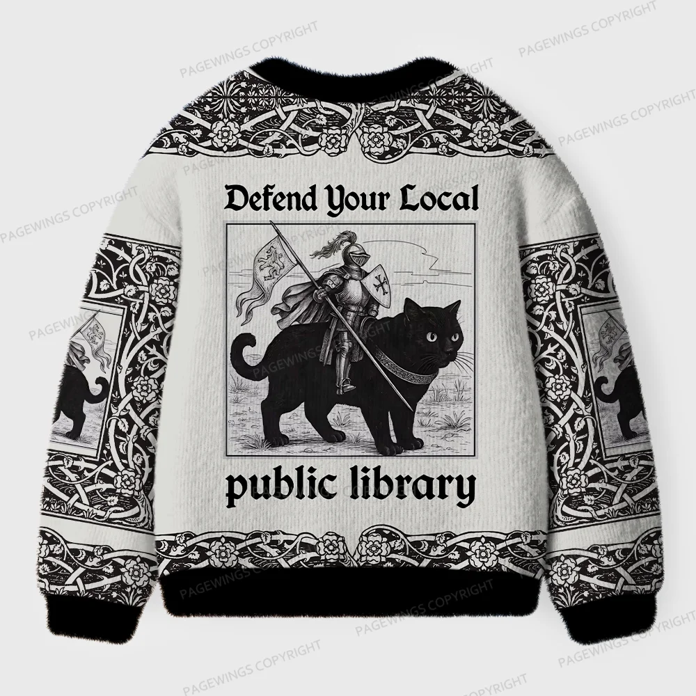 Pagewings Defend Your Local Public Library Unisex Ugly Cardigan Sweaters