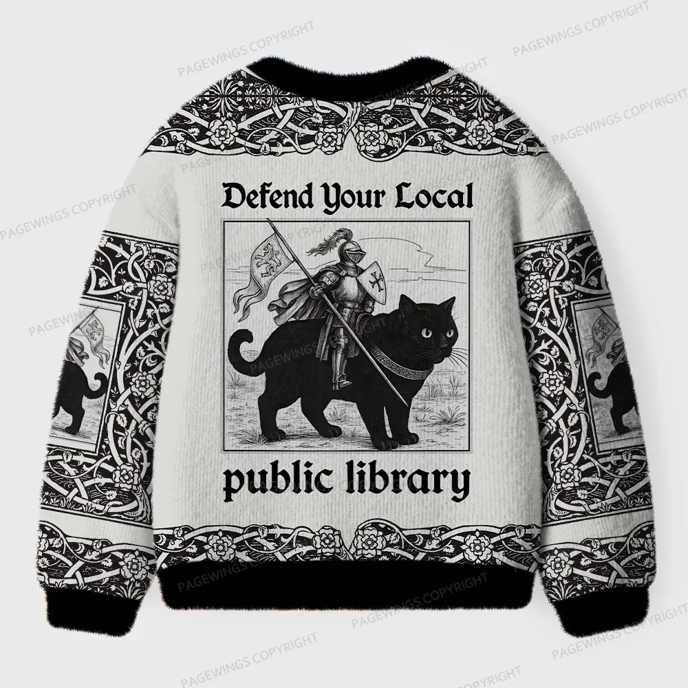 Pagewings Defend Your Local Public Library Unisex Ugly Cardigan Sweaters