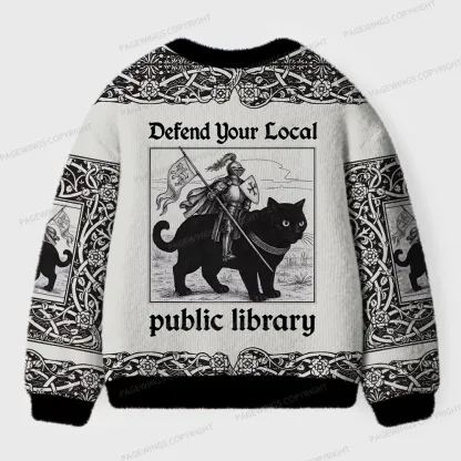 Pagewings Defend Your Local Public Library Unisex Ugly Cardigan Sweaters