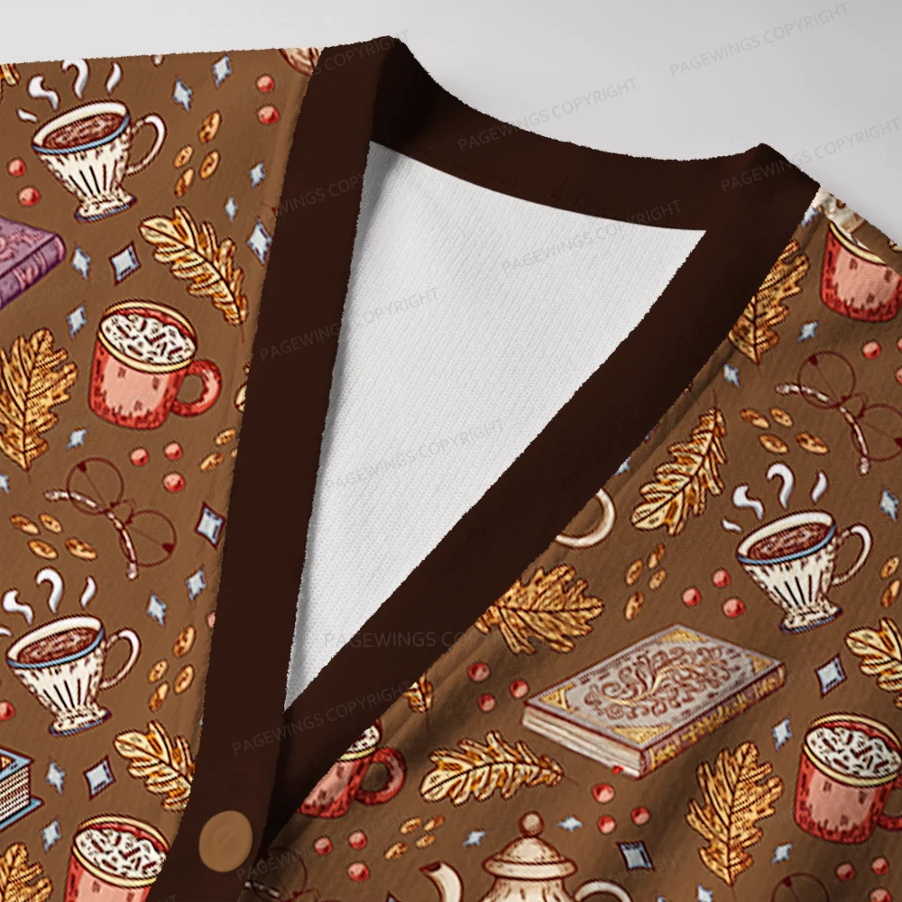 Pagewings Cozy Books And Tea Unisex Ugly Cardigan Sweaters