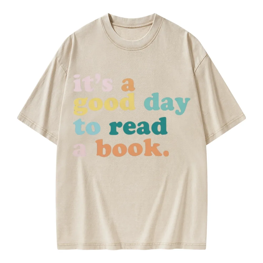 Pagewings It’s a Good Day to Read a Book Unisex Washed T-shirt