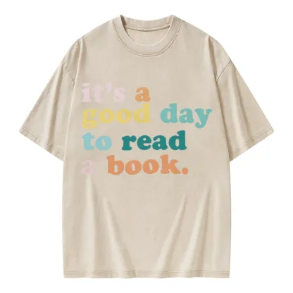 Pagewings It’s a Good Day to Read a Book Unisex Washed T-shirt
