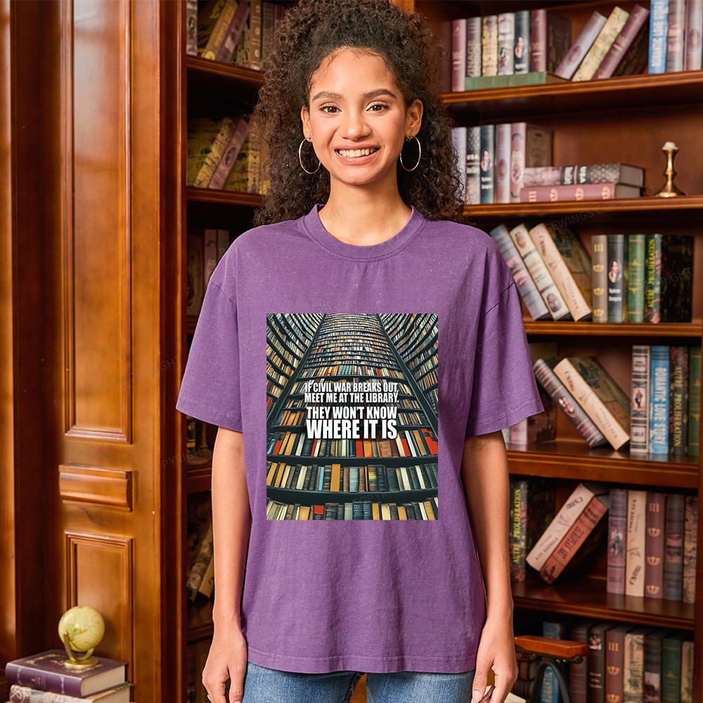 Pagewings Meet Me At The Library Unisex Washed T-shirt