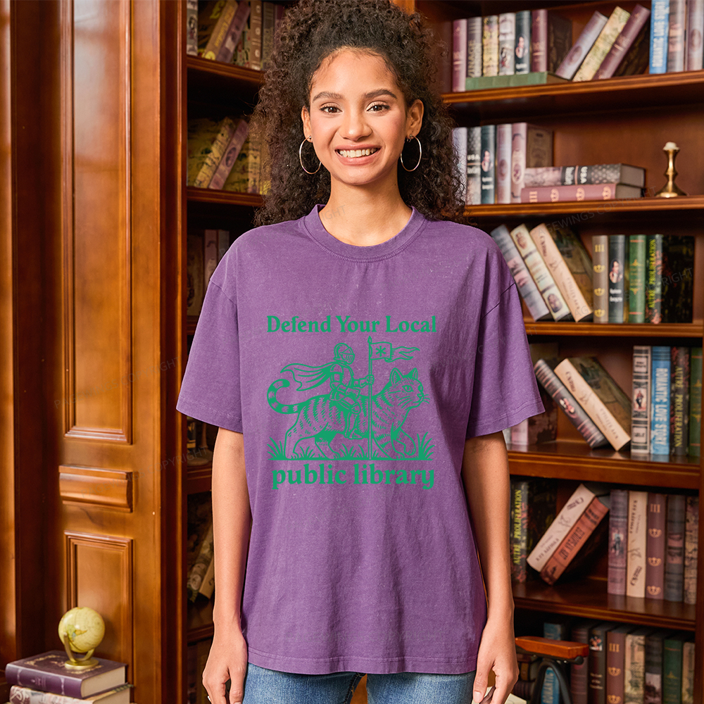 Pagewings Defend Your Local Public Library Unisex Washed T-shirt