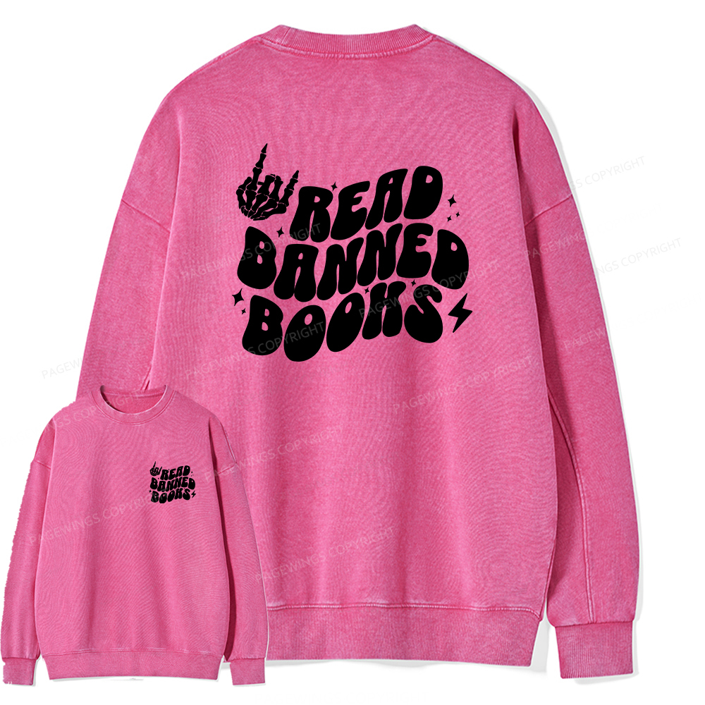 Pagewings Read Banned Books Unisex Washed Sweatshirt