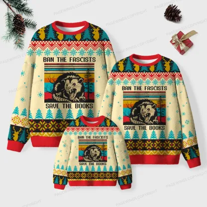 Pagewings Ban The Fascists Save The Books Unisex Ugly Knit Sweatshirt