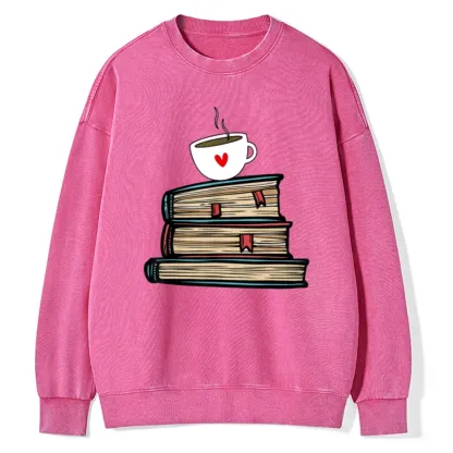 Pagewings Tea Cup Book Lovers Unisex Washed Sweatshirt