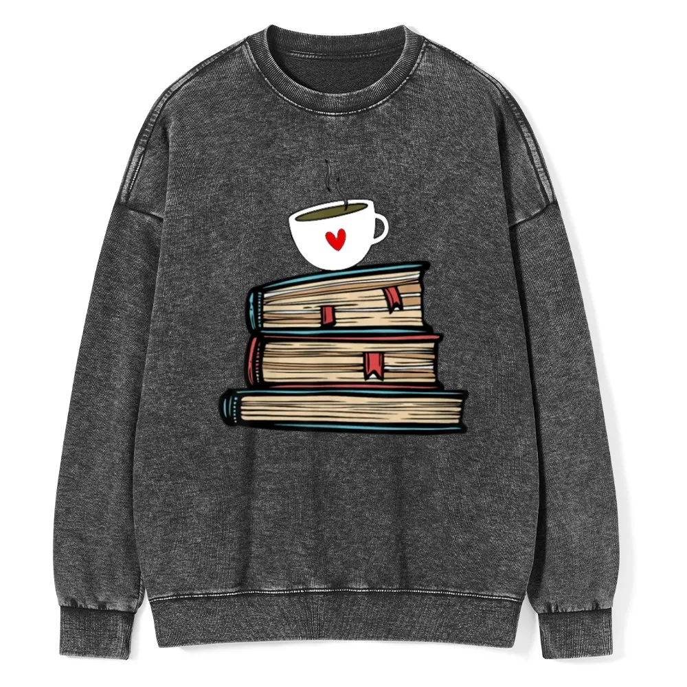 Pagewings Tea Cup Book Lovers Unisex Washed Sweatshirt