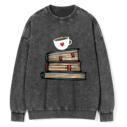Pagewings Tea Cup Book Lovers Unisex Washed Sweatshirt