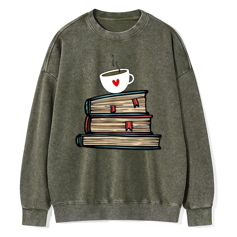 Pagewings Tea Cup Book Lovers Unisex Washed Sweatshirt