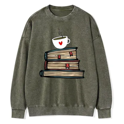 Pagewings Tea Cup Book Lovers Unisex Washed Sweatshirt