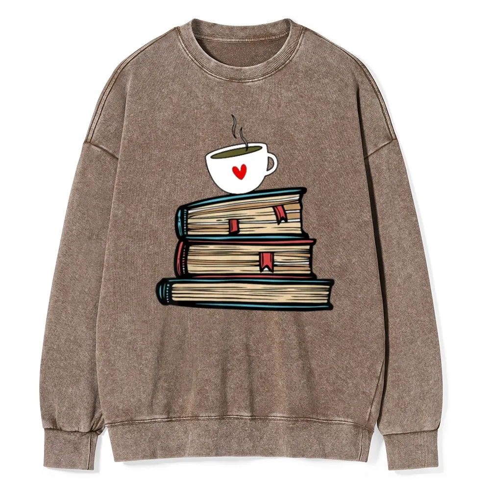 Pagewings Tea Cup Book Lovers Unisex Washed Sweatshirt