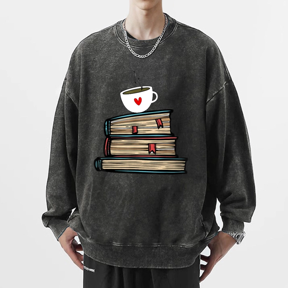 Pagewings Tea Cup Book Lovers Unisex Washed Sweatshirt