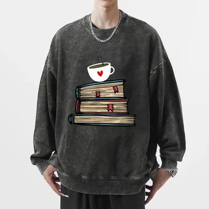 Pagewings Tea Cup Book Lovers Unisex Washed Sweatshirt