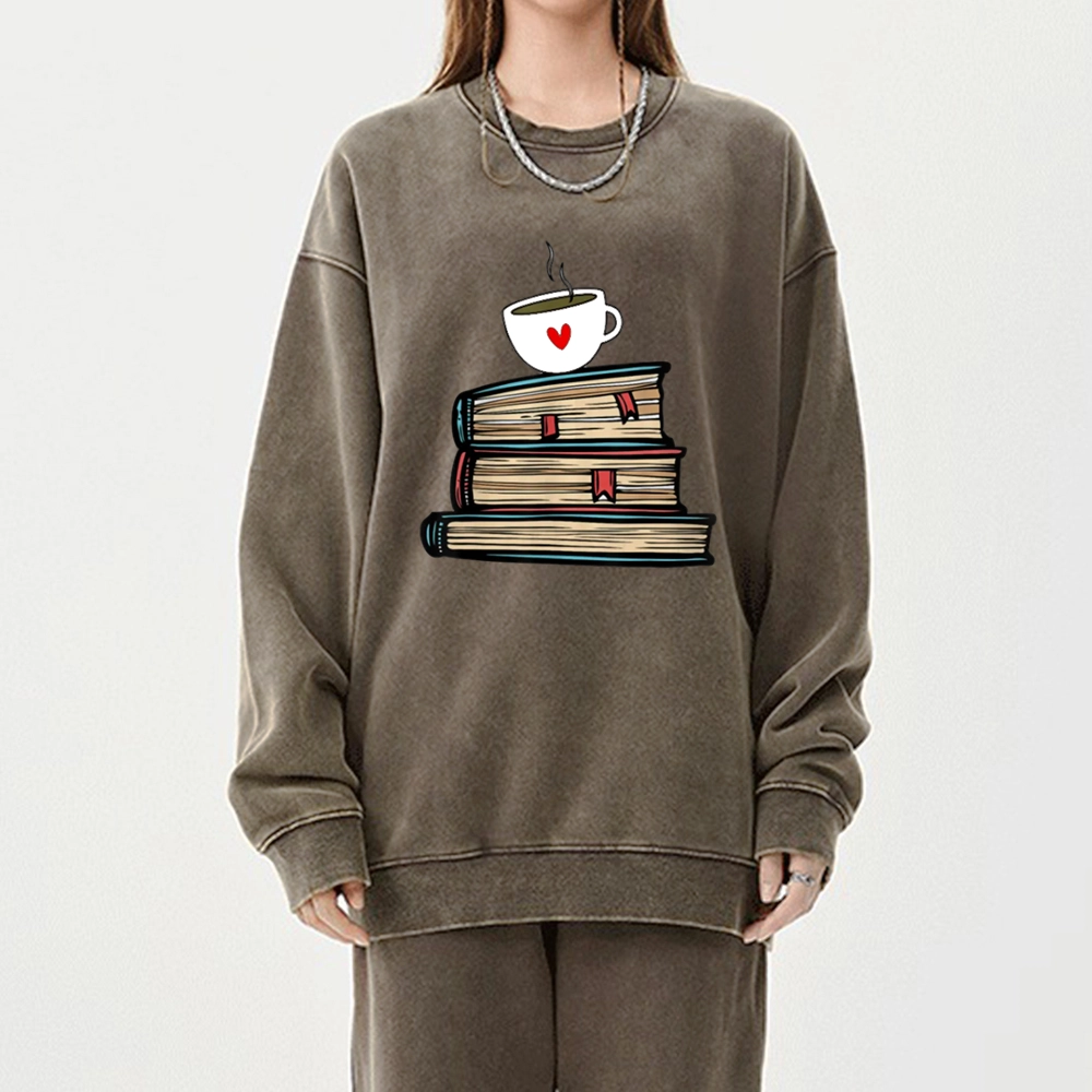 Pagewings Tea Cup Book Lovers Unisex Washed Sweatshirt