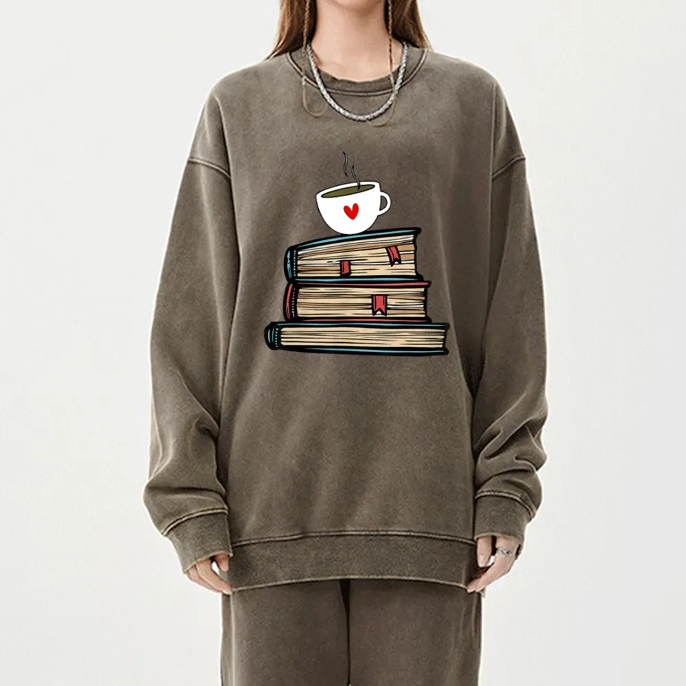 Pagewings Tea Cup Book Lovers Unisex Washed Sweatshirt