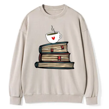 Pagewings Tea Cup Book Lovers Unisex Washed Sweatshirt