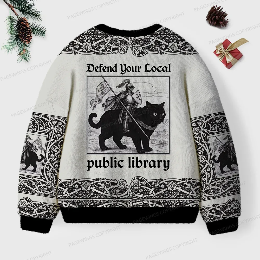 Pagewings Defend Your Local Public Library Unisex Ugly Knit Sweatshirt