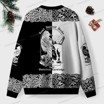 Pagewings Read Banned Books Gain Forbidden Knowledge Unisex Ugly Knit Sweatshirt