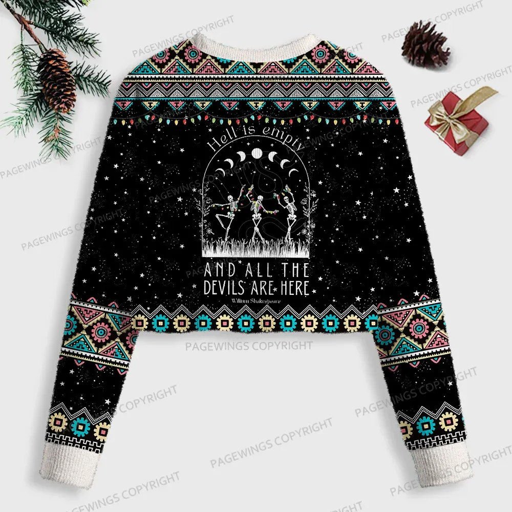 Pagewings Hell Is Empty And All The Devils Are Here Women Ugly Crop Sweatshirt