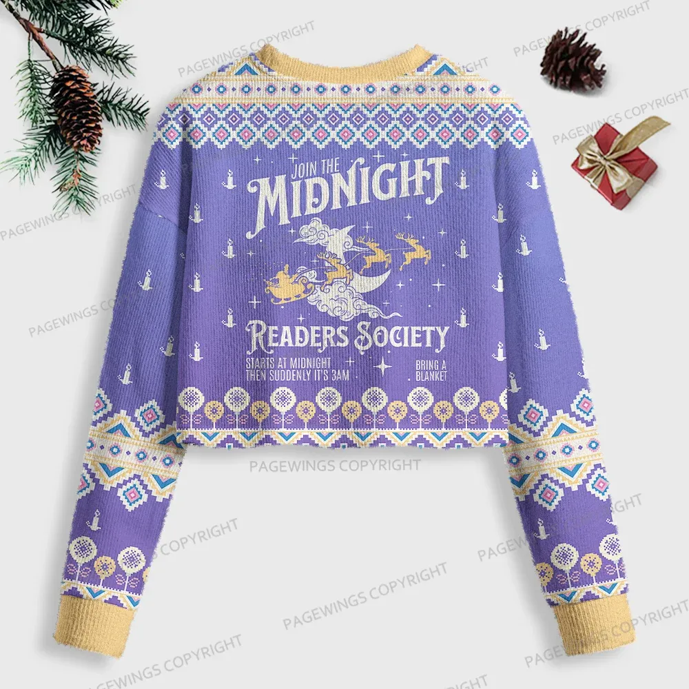 Pagewings Join The Midnight Readers Society Women Ugly Crop Sweatshirt