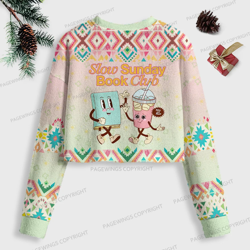 Pagewings Slow Sunday Book Club Women Ugly Crop Sweatshirt