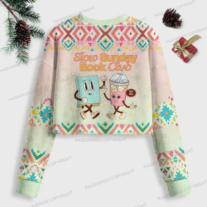 Pagewings Slow Sunday Book Club Women Ugly Crop Sweatshirt