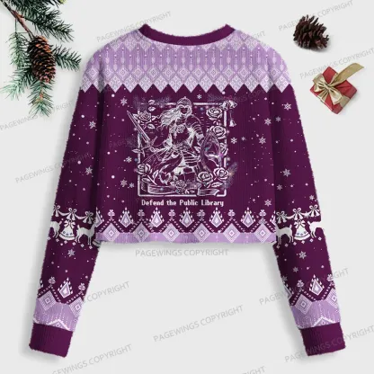 Pagewings Defend The Public Library Women Ugly Crop Sweatshirt