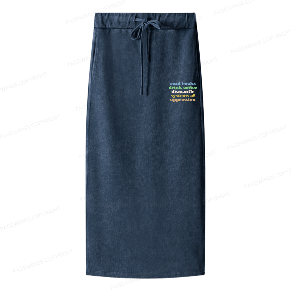 Pagewings Read Books Drink Coffee Dismantle Women Washed Long Skirts