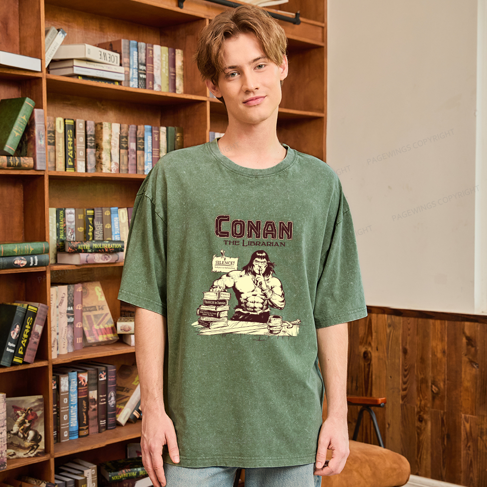 Pagewings Conan the Librarian Unisex Washed T-shirt