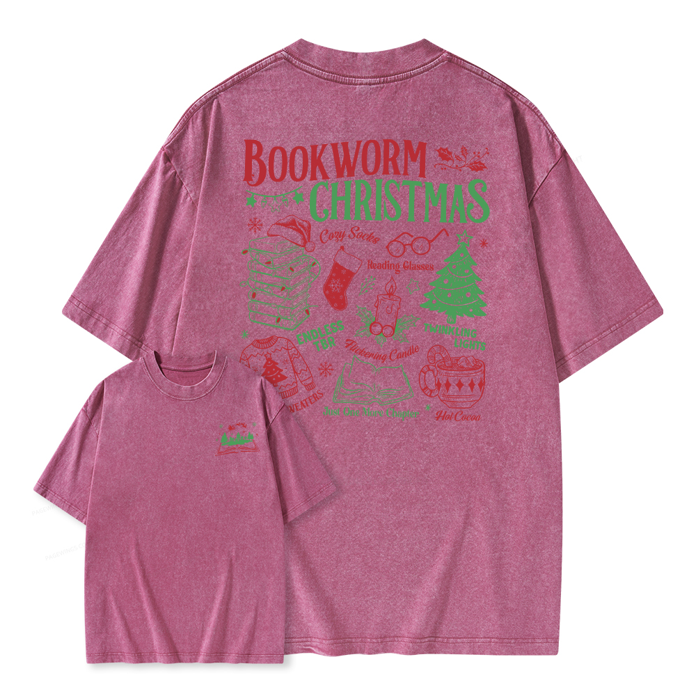 Pagewings Bookworm Christmas Unisex Washed T-shirt