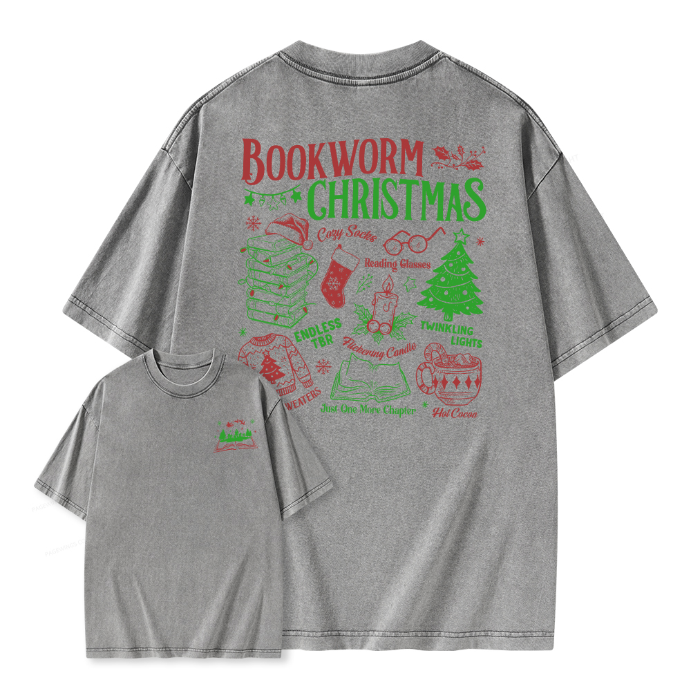 Pagewings Bookworm Christmas Unisex Washed T-shirt