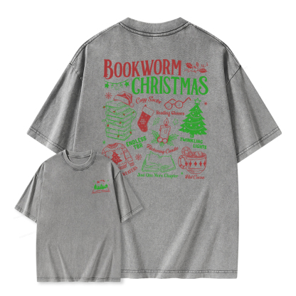 Pagewings Bookworm Christmas Unisex Washed T-shirt